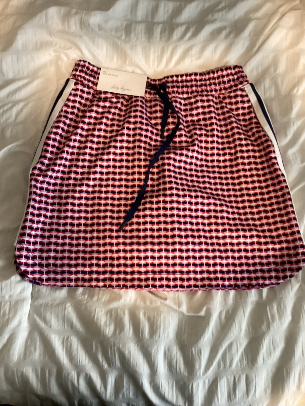 Lady Hagen Pink & Navy Geometric Drawstring Golf Skirt with Lined Shorts